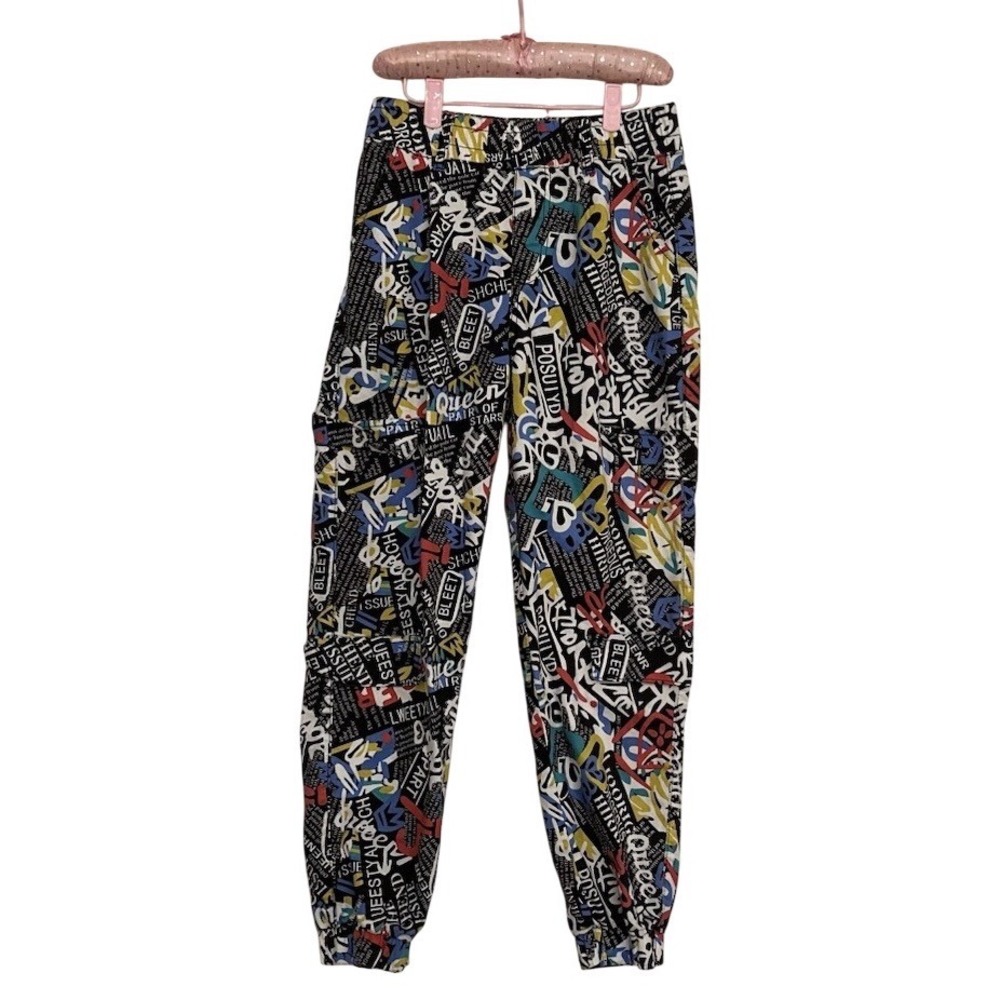 V.I.P. Graffiti Print Cargo Jogger‎ Pants Multicolor Street Art Juniors Sz 7/28